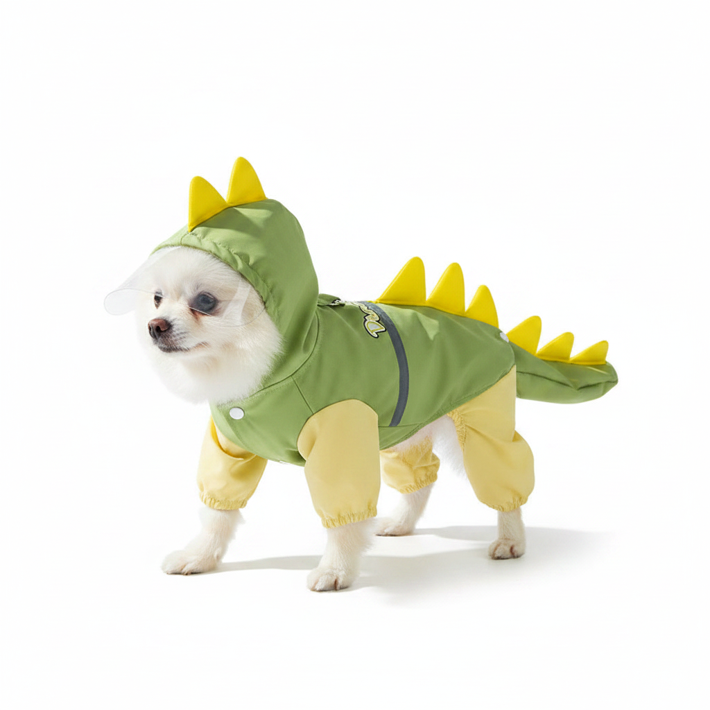 Dinosaur Dog Raincoat | Waterproof 4-Leg Rain Jacket with Tail Cover