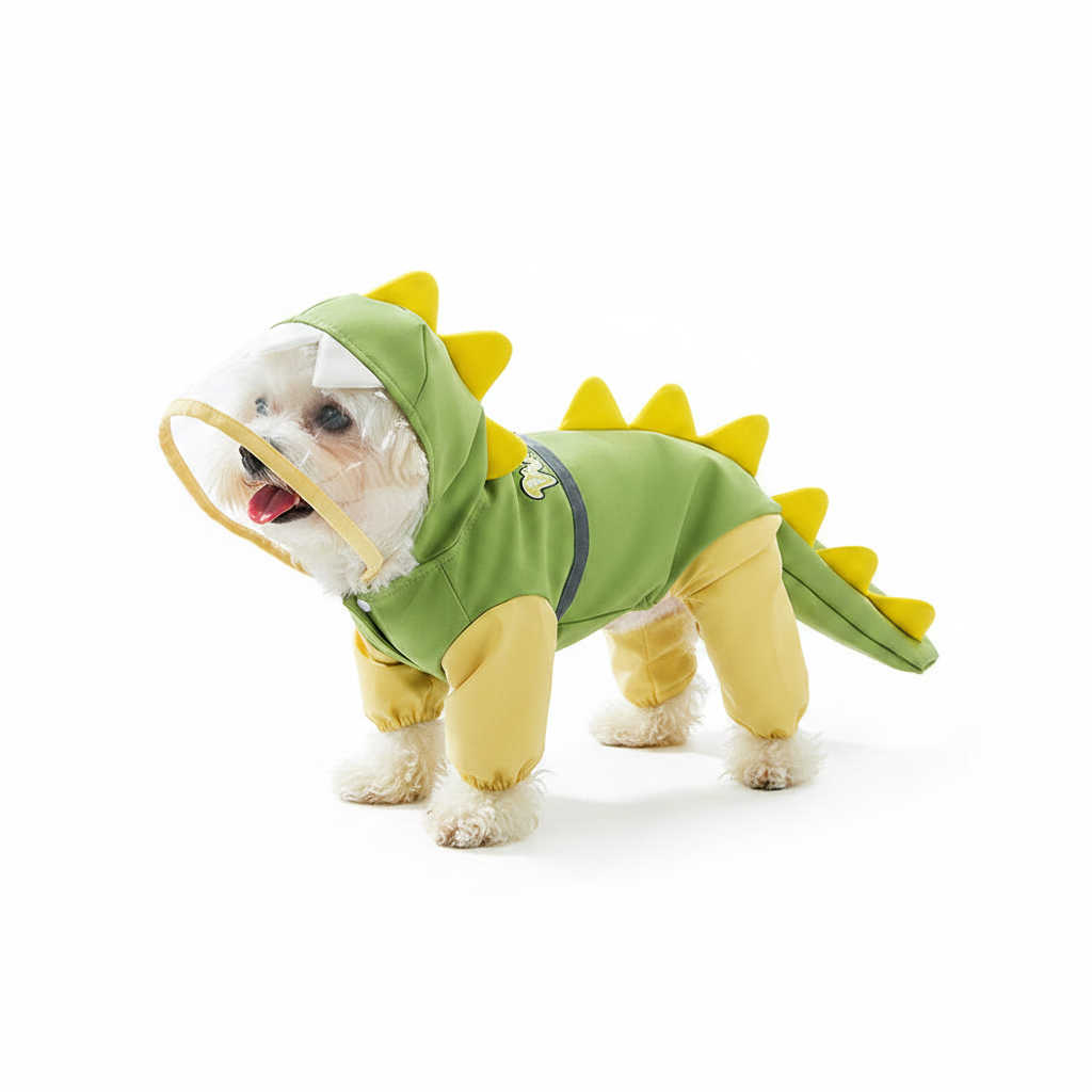 Dinosaur Dog Raincoat | Waterproof 4-Leg Rain Jacket with Tail Cover